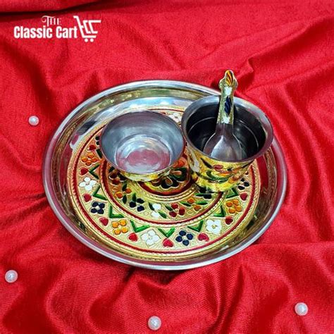 The Classic Cart Rajasthani Meenakari Steel Krishna Pooja Thali set ...