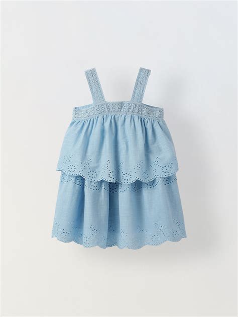 Blue Cotton Schiffli Dress For Girls – Spunkies