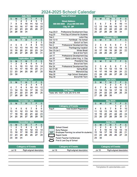 2024 Yearly School Calendar Template Editable Jul-Jun - Free Printable ...