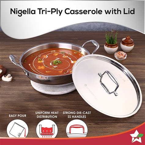 Wonderchef Nigella 3-Ply Stainless Steel Kadhai 20cm | Cookware Online ...