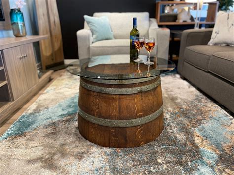 Half-barrel Coffee Table With Glass Personalized Wine Barrel or Whiskey ...