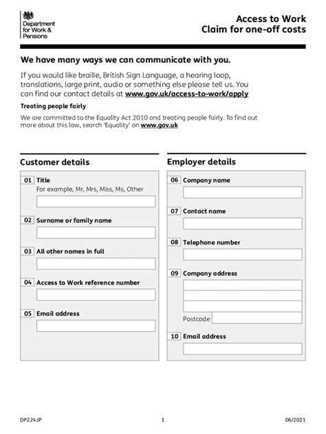 UK Access to Work Claim Form - Blank Fillable Template | Fill Out ...