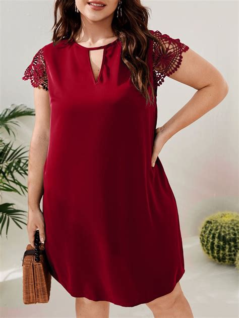 SHEIN Clasi Plus Contrast Lace Keyhole Neck Dress | SHEIN USA