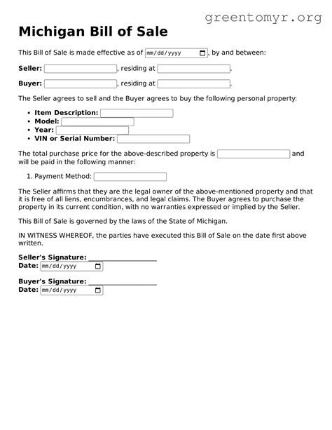 Valid Michigan Bill of Sale Forms ≡ Fillable Template