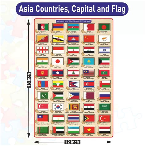 Wooden Asia Countries, Capital and Flag Learning Educational Puzzle-12 ...