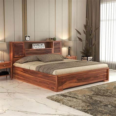 Kunjal Furniture Solid Sheesham Wood Bed with Headboard & Box Storage ...