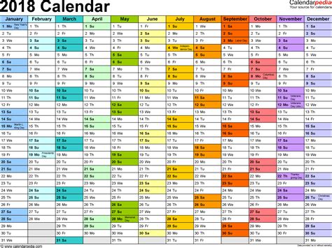 2018 Calendar with Federal Holidays