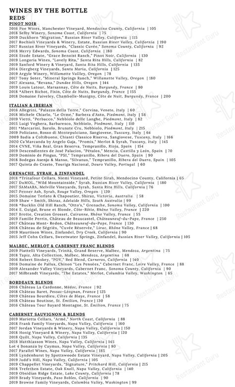 Menu at tupelo Park City restaurant, Park City