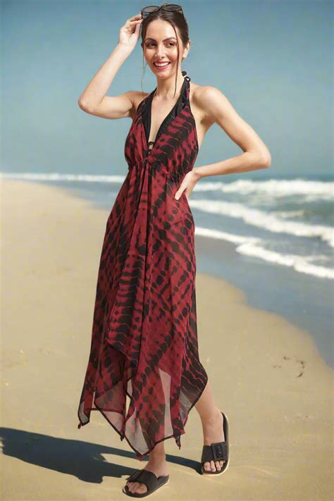 Beach Dress for Women – Maroon Georgette Cover-Up | Claura