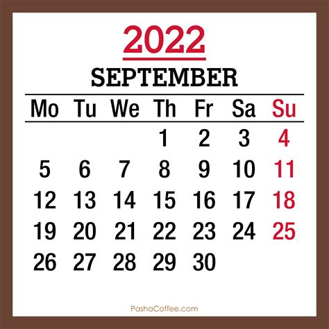 September 2022 Calendar Printable Free