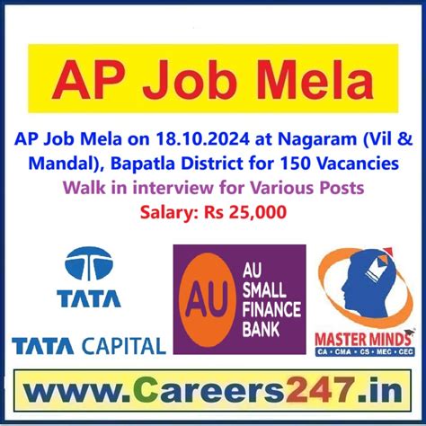 AP Job Mela on 18.10.2024 at Nagaram (Vil & Mandal), Bapatla District ...