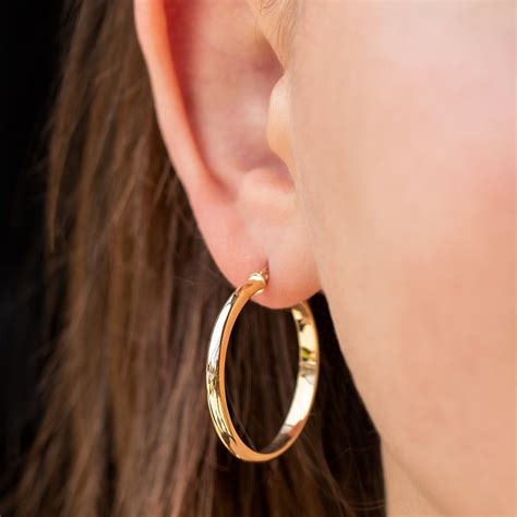 14K Solid Gold Hoop Earrings, 4 Width Options Available , 3.10mm Thick ...