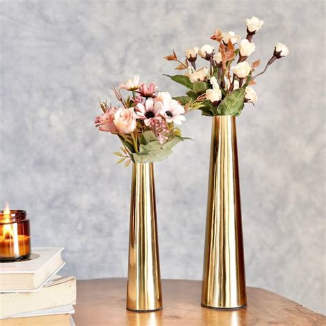 Buy Behoma Golden Metal Slim Cone Flower Vase for Home Decor Bedroom ...