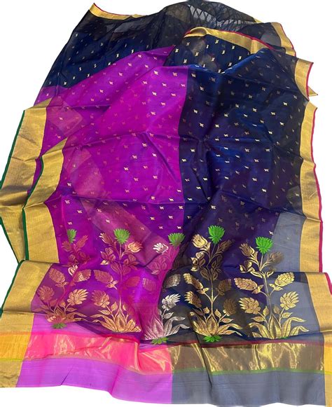 Elegant Purple & Blue Chanderi Silk Saree - 20% Off!