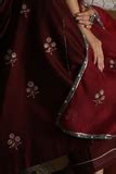 MAROON SILK DUPION EMBROIDERED KURTA SET (3 PCS) – Anju Modi