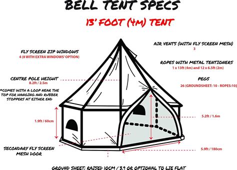 Buy Psyclone Tents Fixed Floor Extra Windows 4m/13.12ft Bell Tent ...