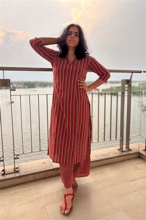 Varai Madder Red Aline Naturally Dyed Pure Cotton Dress- Lobha Deepthis