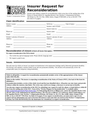 Insurer Request for Reconsideration - Oregon Doc Template | pdfFiller