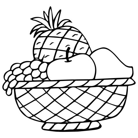 Premium Vector | Fruit Basket Coloring Page For Kids, Vector ...