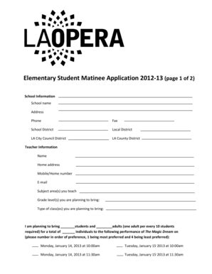 Fillable Online Elementary Student Matinee Application 2012-13 (page 1 ...