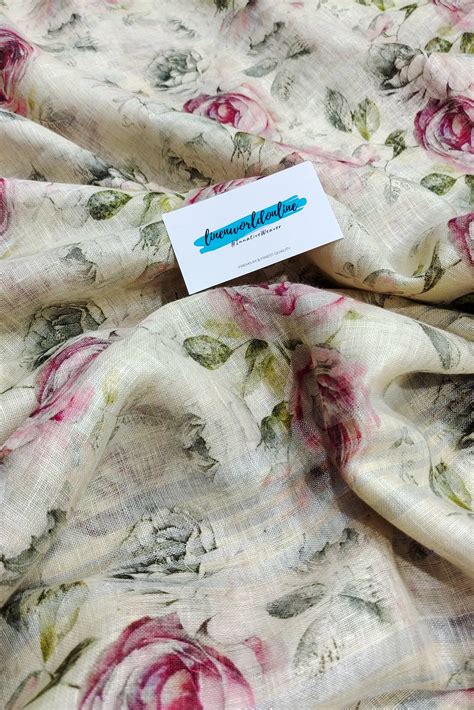 Rashmi - Cream Floral Digital Printed Linen Saree | Linen World