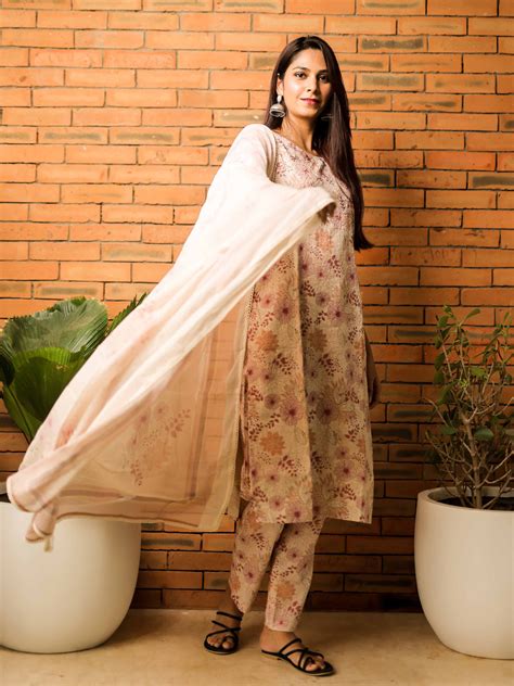 Buy Latest Light Brown 3/4th Sleeve Kurta Set Online – Hassu's