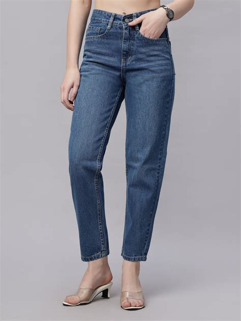 Zuya Whisker Mom Fit Denim Jeans - Effortless Vintage Cool - Stone Blu ...