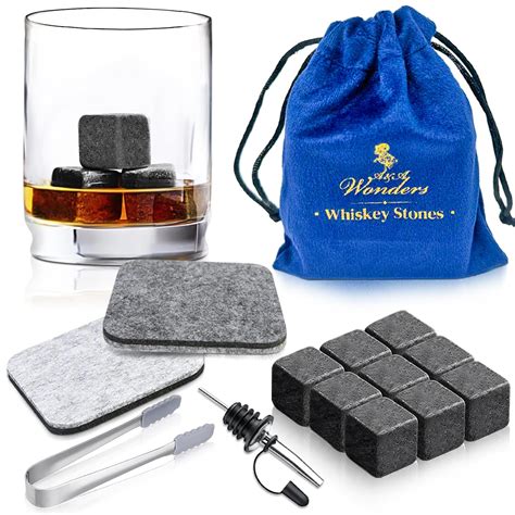 Buy Premium Whiskey Stones 100% Natural Granite Set of 9 Chilling Rocks ...