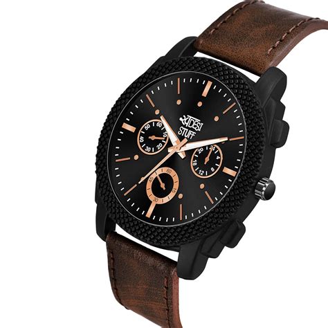 Buy SWADESI STUFF Black Dial Brown Leather Strap Stylish Analog Watch ...
