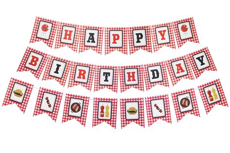 Buy 3 Pieces BBQ Happy Birthday Banner, Picnic Happy Birthday Banner ...