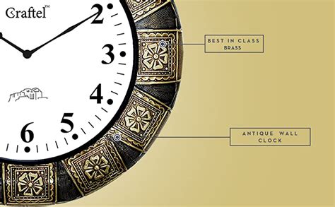 Buy Craftel Brass Embossed Analog Wall Clock Round Decorative Clock for ...