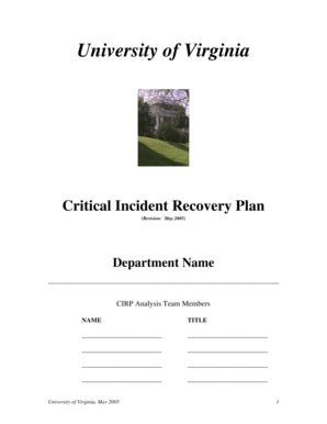 Fillable Online virginia Critical Incident Recovery Plan. Business ...