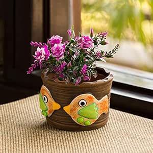 ExclusiveLane Terracotta Planter, Dark Brown and Yellow, 4 Inch, 1 ...