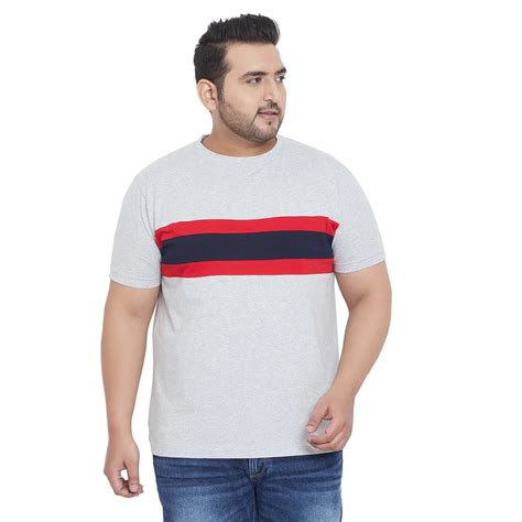 bigbanana Wade Grey & Navy Blue Plus Size Colourblocked Round Neck T-shirt