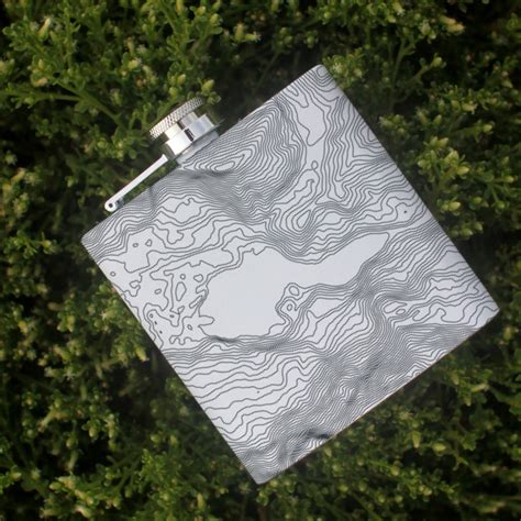 Lake Sutherland - Washington Engraved Topographic Map Hip Flask in Mat ...