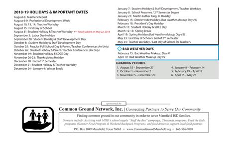 Mansfield Legacy High School - School District Instructional Calendar ...