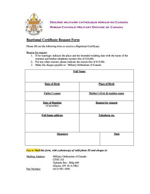 Fillable Online Baptismal Certificate Request Form - rcmilord.com Fax ...