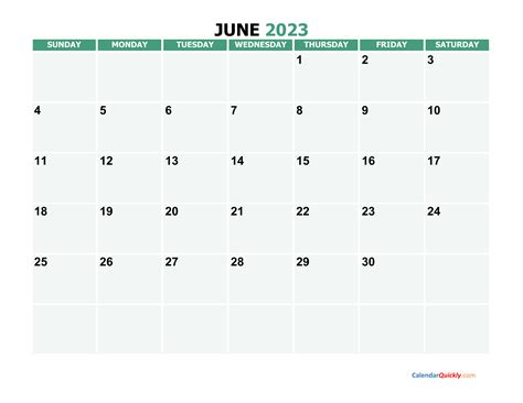 June 2023 Printable Calendar | Calendar Quickly
