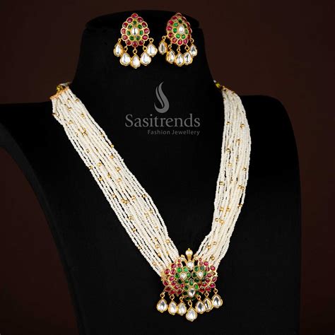 24K Jadau Gold Plated Bead Necklace with Peacock Pendant - Sasitrends