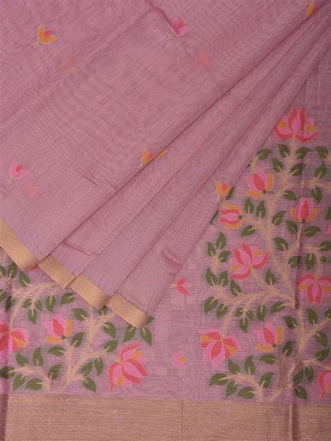 Light Pink Dhakai Jamdani Cotton Viscose Saree with Body Buta and Flor ...