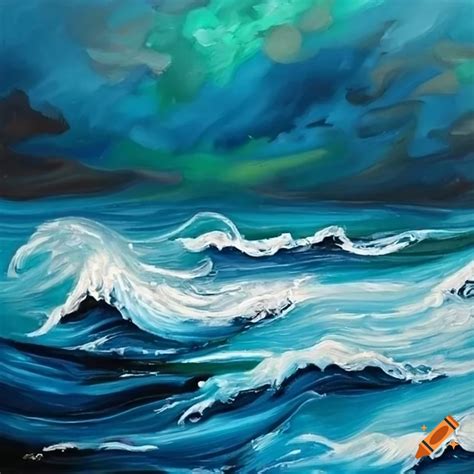 Oil painting of waves on Craiyon