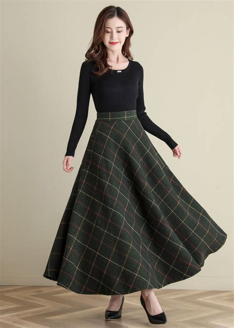 Plaid Wool Skirt Wool Maxi Skirt Long Wool Skirt Womens - Etsy