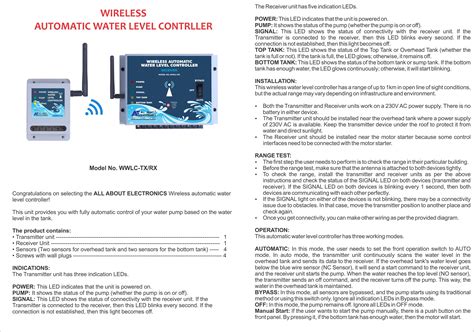 Wireless Automatic Water Level Controller - Single Phase