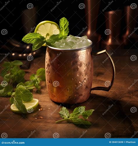Moscow Mule Cocktail in Copper Mug is Garnished with a Vibrant Lime ...