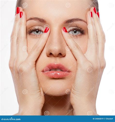 Woman with hands on face stock image. Image of portrait - 24066819