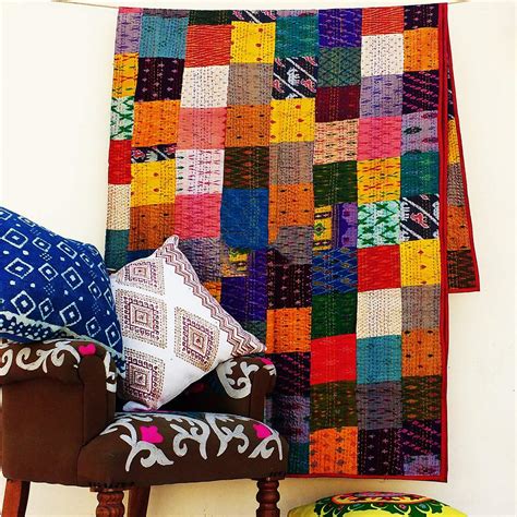 Buy Traditional Jaipur Handmade Patchwork Silk Patola Kantha Bedcover ...