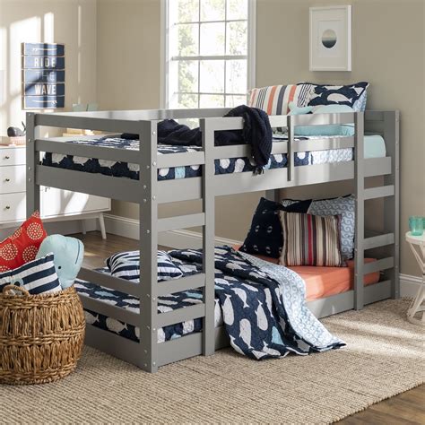 Walker Edison Solid Wood Twin over Twin Floor Bunk Bed, Grey - Walmart.com