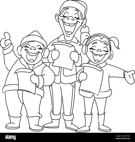 Outlined Christmas carolers. Vector illustration coloring page Stock Vector Image & Art - Alamy - drawing of xmas carolers