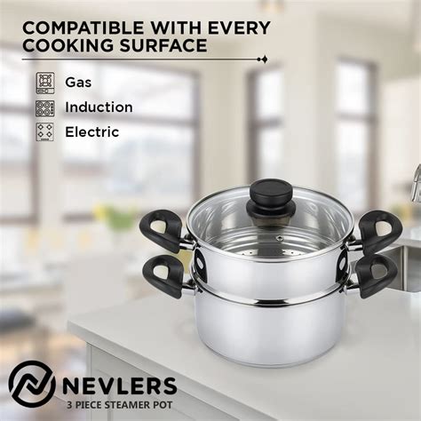 Nevlers 3 Piece Premium Heavy Duty Stainless Steel Steamer Pot Set ...