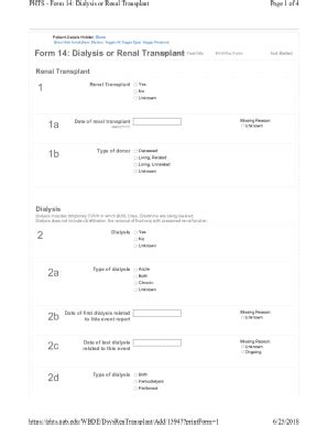 Fillable Online www.uab.edumedicinephtsPHTS - Form 14: Dialysis or ...
